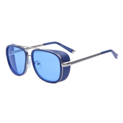 Vintage Designer Ironman 3 Matsuda Tony Style Steampunk Sunglasses - SILVER FRAME BLUE